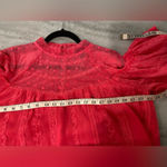 AQUA Pink High Neck Ruffle Sleeve Embroidered Flowy Babydoll Blouse Size M Photo 9