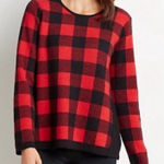 J. Jill Buffalo Check Red Sweater Fall Farm Winter Christmas Holiday Oversized Photo 0