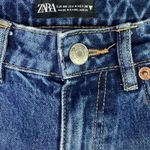 ZARA  Relaxed High Waisted Wide Leg Boyfriend Jeans Raw Hems 4 Dark Wash Blue Photo 4