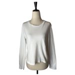 AMO Shirt Women Medium White Cotton Long Sleeve Distressed Tee Athleisure Preppy Photo 1