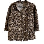 East 5th Women's 2X Taupe Brown Linen Giraffe Print Shirt 3/4 Sleeve Collar Photo 0