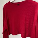 SheIn  Blouse Top Long Wide Bell Sleeve Red Ribbed Cropped Neutral Solid Casual Photo 1