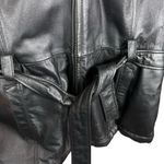 PELLE Black Genuine Leather Hooded Belted Faux Fur Lined Full Zip Jacket Size L Size L Photo 2