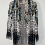 Vocal  Boho Earthy Teal Blue Feather Print Rhinestone Embellished Cardigan Medium Photo 1