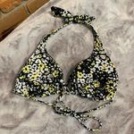 SheIn Women's Floral Print Reversible Halter Tie Back Bikini Swim Top Black - M Photo 0