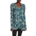 Free People Free People Tunic Dress Hello Lover Top Dusty Indigo Combo Green XS Photo 1