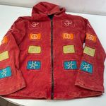 Boho Women Patchwork Peace Hippie Zip Up Red Hoodie Jacket Nepal LG Festival Photo 0