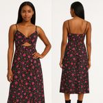 Socialite ‎ Black Floral Cutout Midi Dress MP Medium Petite Ruched Bust Cotton Photo 1