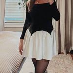 Anthropologie AWAYLEE Drop Waist Off The Shoulder Mini Dress in Black & White Size Small Photo 14