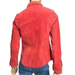 Territories Vintage Womens Size S Red Suede Leather Trucker Snap Up Shirt Jacket Photo 4