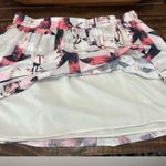 1. State Abstract, Palm Tree Ivory, Pink, and Black Pleated Mini Skirt w. Inner Liner. Photo 2