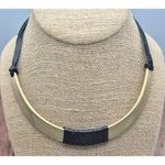 None Brushed Gold Tone & Black Faux Leather Structured Collar Choker Necklace 18" Photo 4
