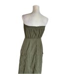 Womens Olive Green Drawstring Tube Dress Size S Cargo Pockets Back Slit Grunge Photo 4