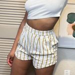 Women’s Linen Yellow & White Striped Shorts Photo 1