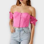 ASTR  The Label Corset Top Women's Small Pink Linen Sweetheart Neck Off Shoulder Photo 0
