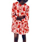 ZARA  Sharon Red Pink Floral Mini Babydoll Swing Tiered Boho Dress Size  XS Photo 3