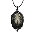 Gothic Crow Forest Cameo Pendant Necklace A Stylish Rope‎ Necklace Black Photo 0