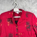 Dress Barn  Blouse Medium Red Black Zebra Print Shirt 90s Boho Safari Vintage Photo 3