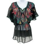 Forever 21 Embroidered Sheer Boho Short Sleeve Top or Swim Cover Up Top Small Photo 3