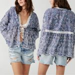 Free People Ethereal Romantic Cottage Eyelet Lace Anissa Bed Jacket Blue Large Photo 5