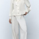ZARA blouse shirt top satin effect jewel button neck bow Photo 3