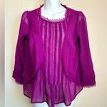 HD in Paris Anthropologie Plum Purple Chiffon Check Chiffon 3/4 Sleeve Blouse 4P Photo 0