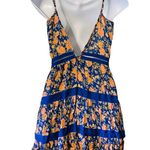 Tularosa  Alice Dress in Navy & Peach Floral deep V Neck mini dress Photo 2