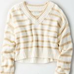 American Eagle  Cream Striped Crop Sweater Photo 0