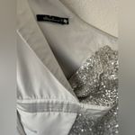 Elle Zeitoune Alexa Silver Sequined Long Sleeve Asymmetrical Mini Dress Size M Size M Photo 5