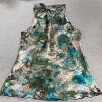 A Byer A.Byer Y2K Satiny Women's XL Sleeveless Asymmetric Ruffle Blue Green Top Blouse Photo 8