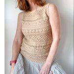 Vintage Boho Crochet Top Size M Neutral Sleeveless Cottage core Y2k Era Size M Photo 6