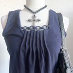 Requirements Navy Pleated Tank Top, Modern Minimalist, Preppy, Classy, Office‎ Chic, Medium Photo 1