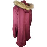 Denim & Co . Zip Front Twill Jacket Faux Fur Trimmed Hood Wine Medium NWOT Photo 6