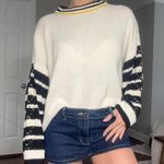 Top shop oversized puff striped sleeve mock neck cable knit sweater medium Photo 0
