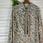Vintage sears yellow floral pussybow neck tie office secretary blouse Size L Photo 2