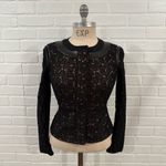 Diane Von Furstenberg  Maya Pebble Lace and Leather Black Button and Zip Blazer Photo 9