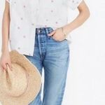 Madewell  Embroidered Pink Daisy Courier Oversized Button Down Shirt, Sz S Photo 1