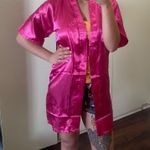 Small Pink Satin Short Sleeve Open Kimono Style Intimate Loungewear Robe Coverup Photo 1