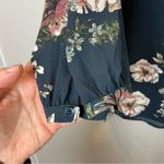 C & E Navy Slate Floral Textured Structured Blouse Size L Photo 4