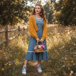 VTG 70s Puff Sleeve Ruffle Midi Dress Floral Prairie Cottagecore Victorian Lace Blue Size undefined Photo 10