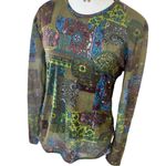 American Vintage Y2K VTG. MADE IN FRANCE PARIS PATTERN GRAPHIC PRINT PARIS BLOUSE LARGE EUC Photo 3