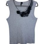 Susan Lawrence 100% Cotton Gray Ribbed Tank Black Gray Floral Detail Size XL Photo 0