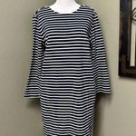 English Factory midnight blue/white striped pleated back tie ribbon mini dress Photo 0