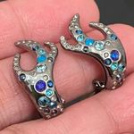 Swavorski Vintage SWAROVSKI “Domination” Ruthenium Plated Blue Teal Crystal Clip Earrings Photo 5