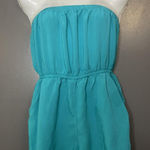 Forever 21  Romper Womens Medium Teal Strapless Bandeau Elastic Waist Pockets Photo 0