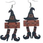New Halloween Boo witch wooden hook dangle earrings Halloween fall boo Black Photo 0