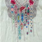 Johnny Was  Women’s Floral Embroidered V-Neck Blouse Top Sheer in Mint Green 1X Photo 1