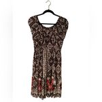 Elegant Brown and Beige Patterned Dress with Red Floral Accents BRAND NEW Size L Photo 8
