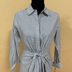 Calvin Klein 🛍️  Grey Striped Tie-front Shirt Dress 4 Photo 2