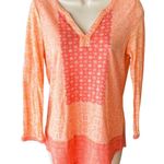 Lucky Brand  Coral Place Scarf Orange Boho Long Sleeve Paisley Top ~ Womens SMALL Photo 1